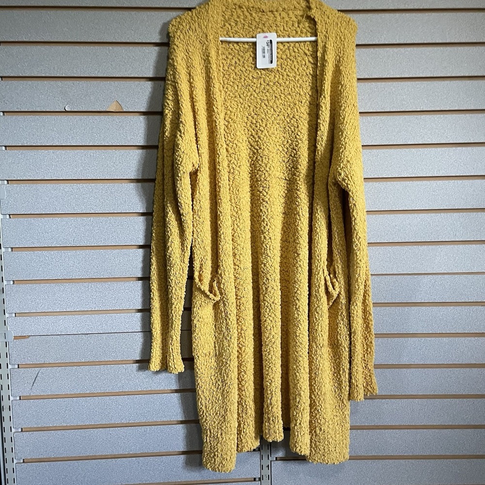 NWTS Boutique M Mustard Popcorn Open Front Duster Cardigan Pockets